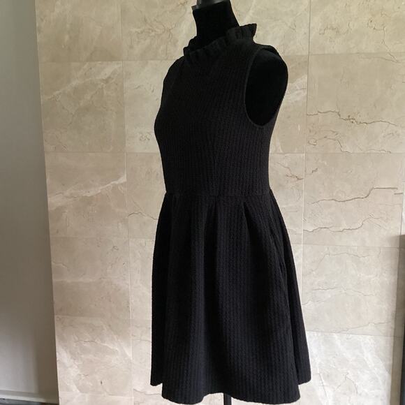 GANNI Pinnacle Mini Dress Medium Black Sleeveless Textured Mock Ruffle Neck Twee - Picture 2 of 14